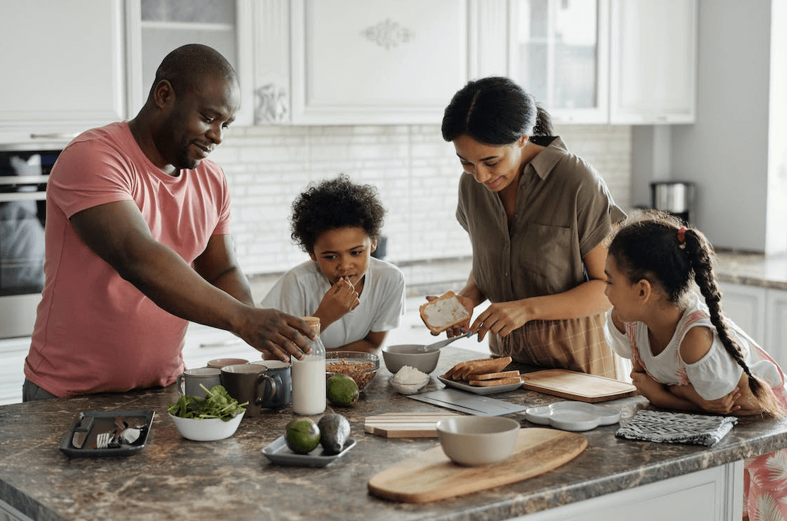family eating snacks granite kitchen countertop sarasota fl
